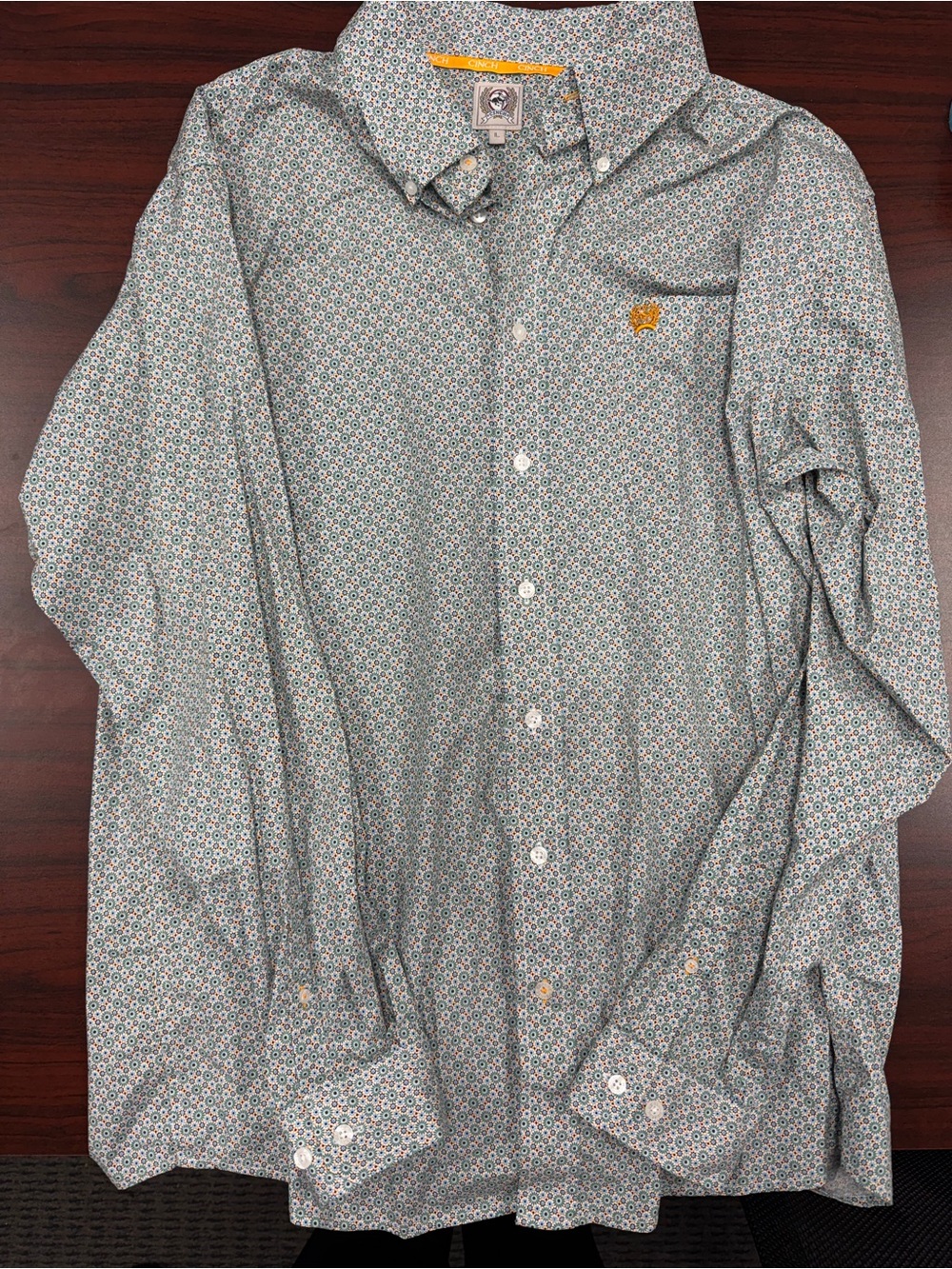 Cinch Men's Light Blue Button-Down Shirt with Yellow Accent